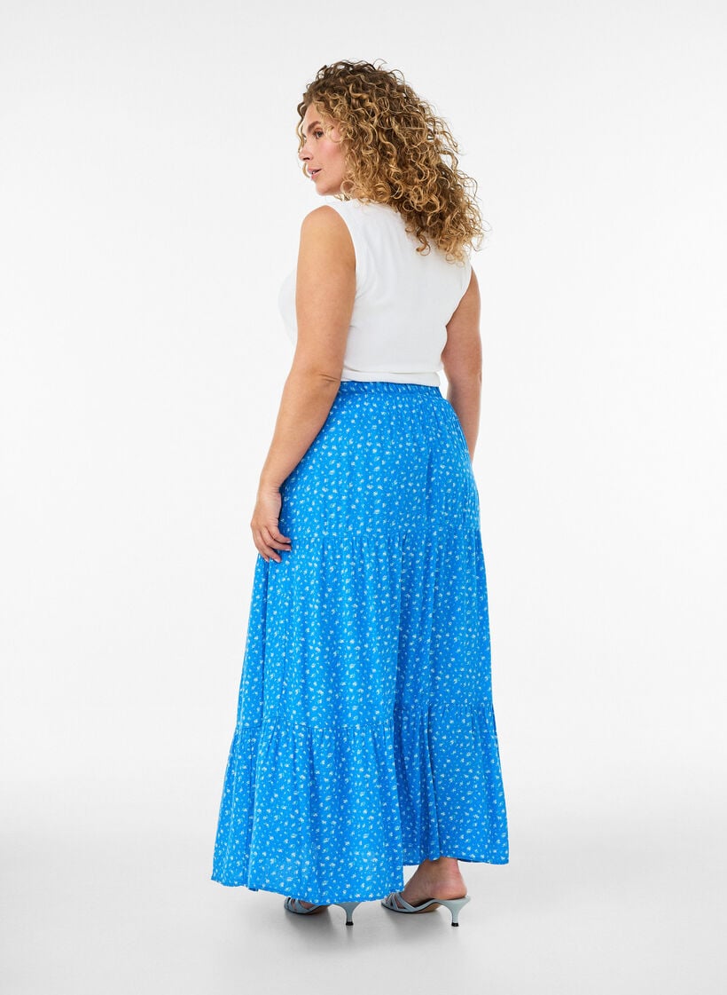 Jupe longue &agrave; taille &eacute;lastiqu&eacute;e, Bleu, Model image number 1