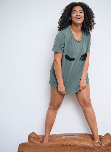 Pyjama-shirt met korte mouwen en print, Balsam Green, Image image number 0