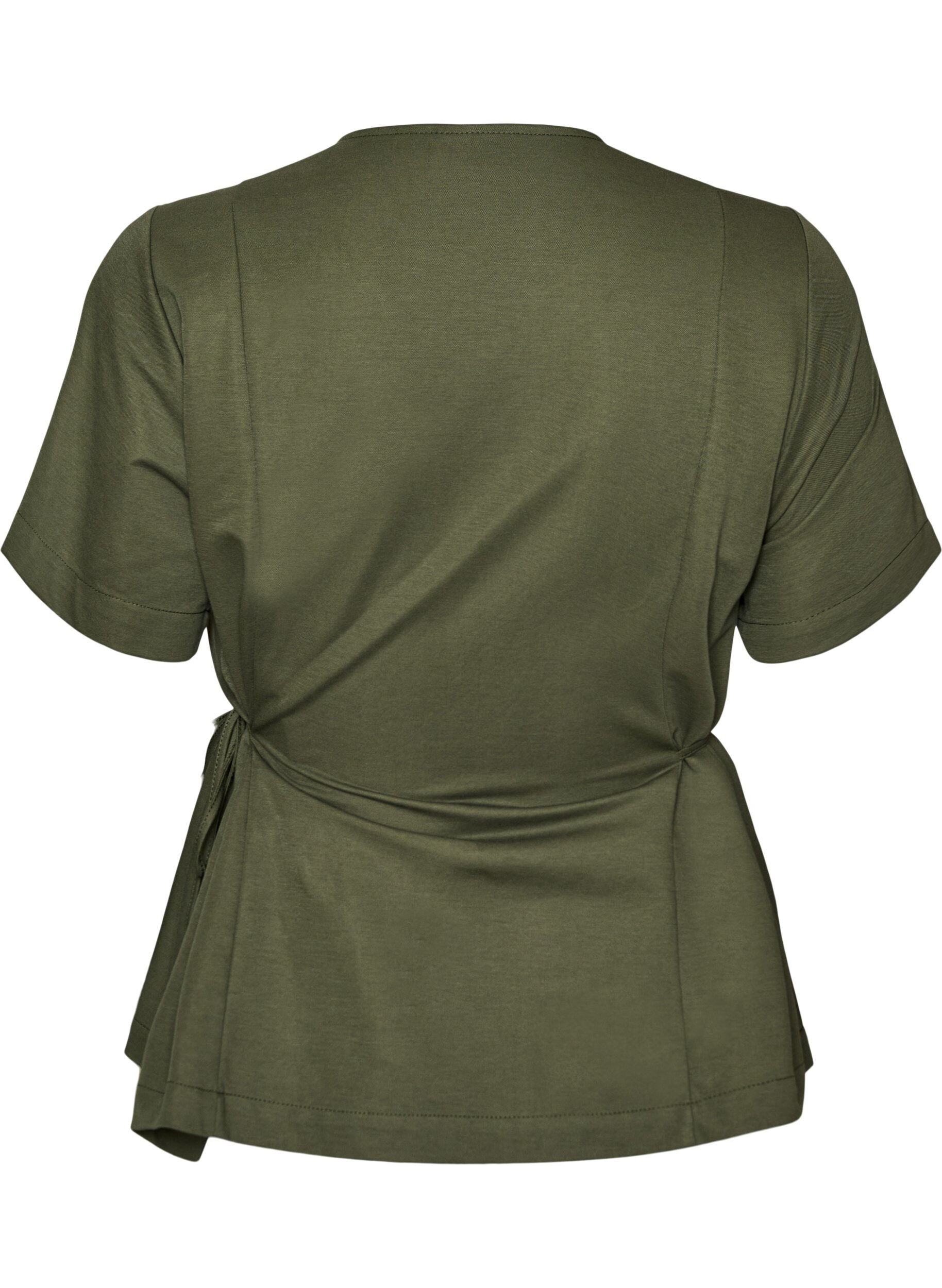 ZizziBlouse in een katoenmix met V-hals en striklint, Groen, Packshot image number 1