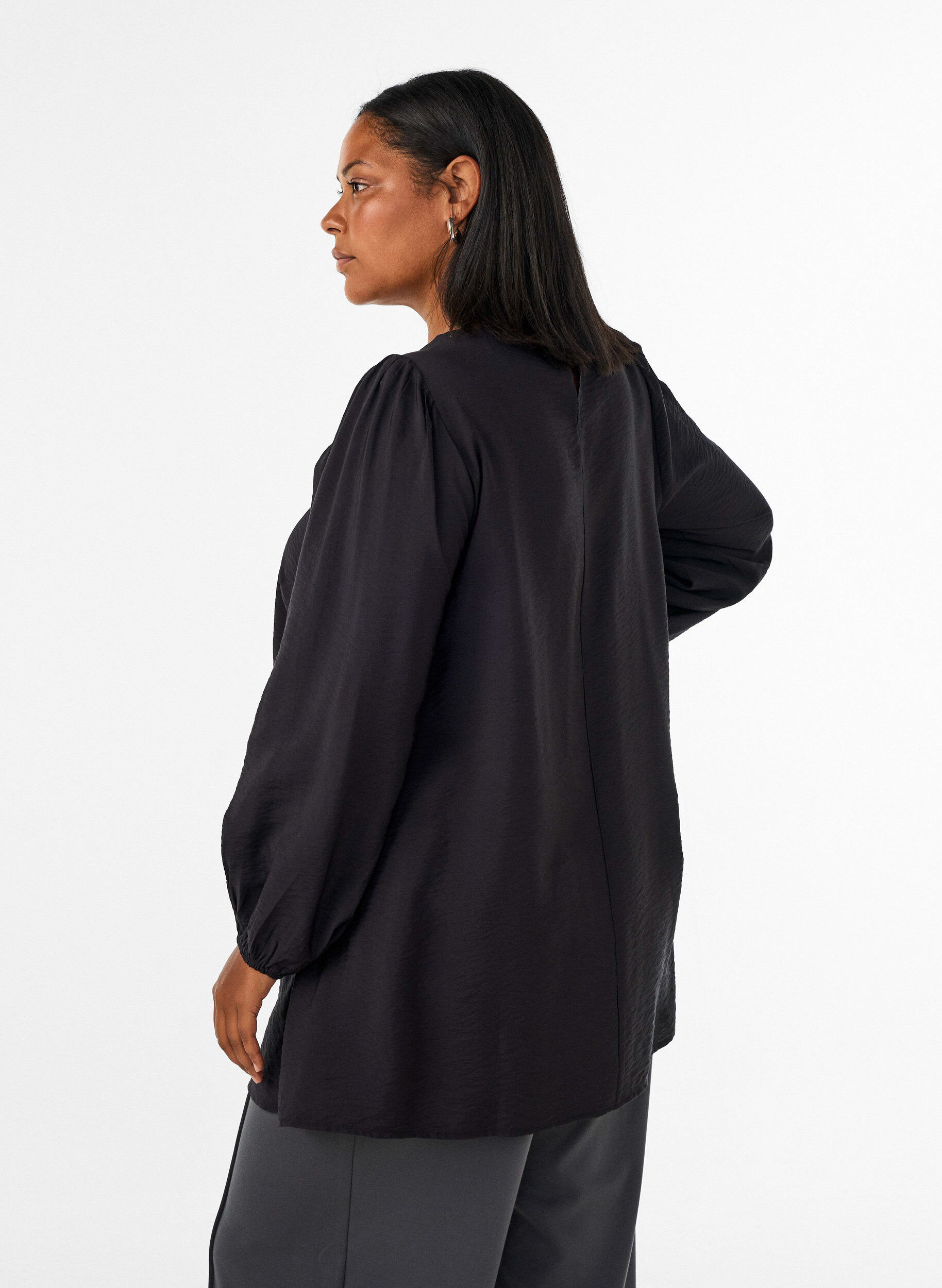 ZizziViscose tuniek met kanten detail, Zwart, Model image number 2