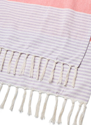 Gestreepte hammam handdoek met franjes, Pastel Lilac Comb, Packshot image number 3
