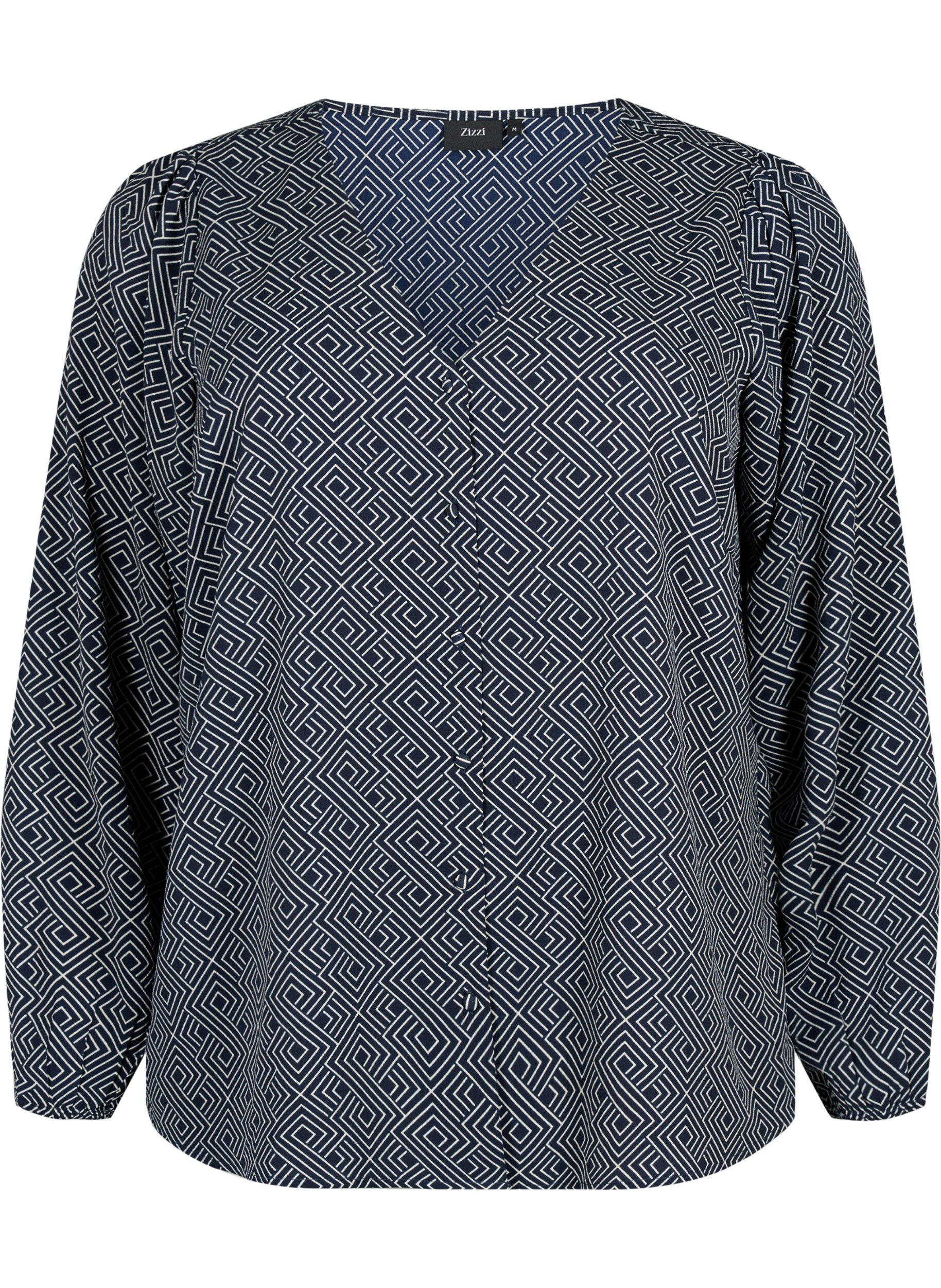ZizziBlouse avec col en V et imprim&eacute;, Navy Graphic AOP, Packshot image number 0