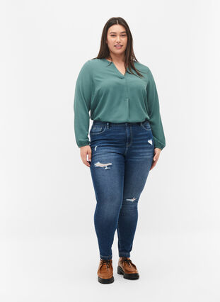 Ripped Amy jeans met super slanke pasvorm, Blue denim, Model image number 0