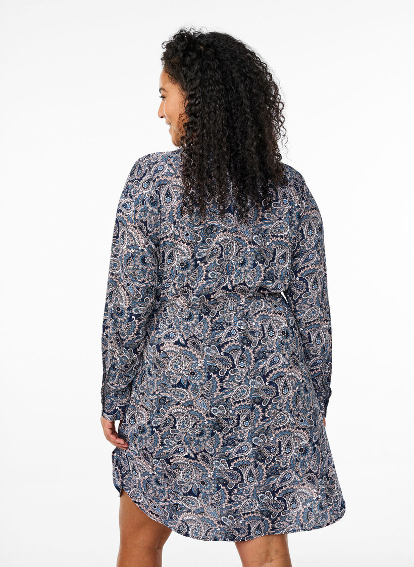 Knielange jurk met strikceintuur, Beige, Model image number 2