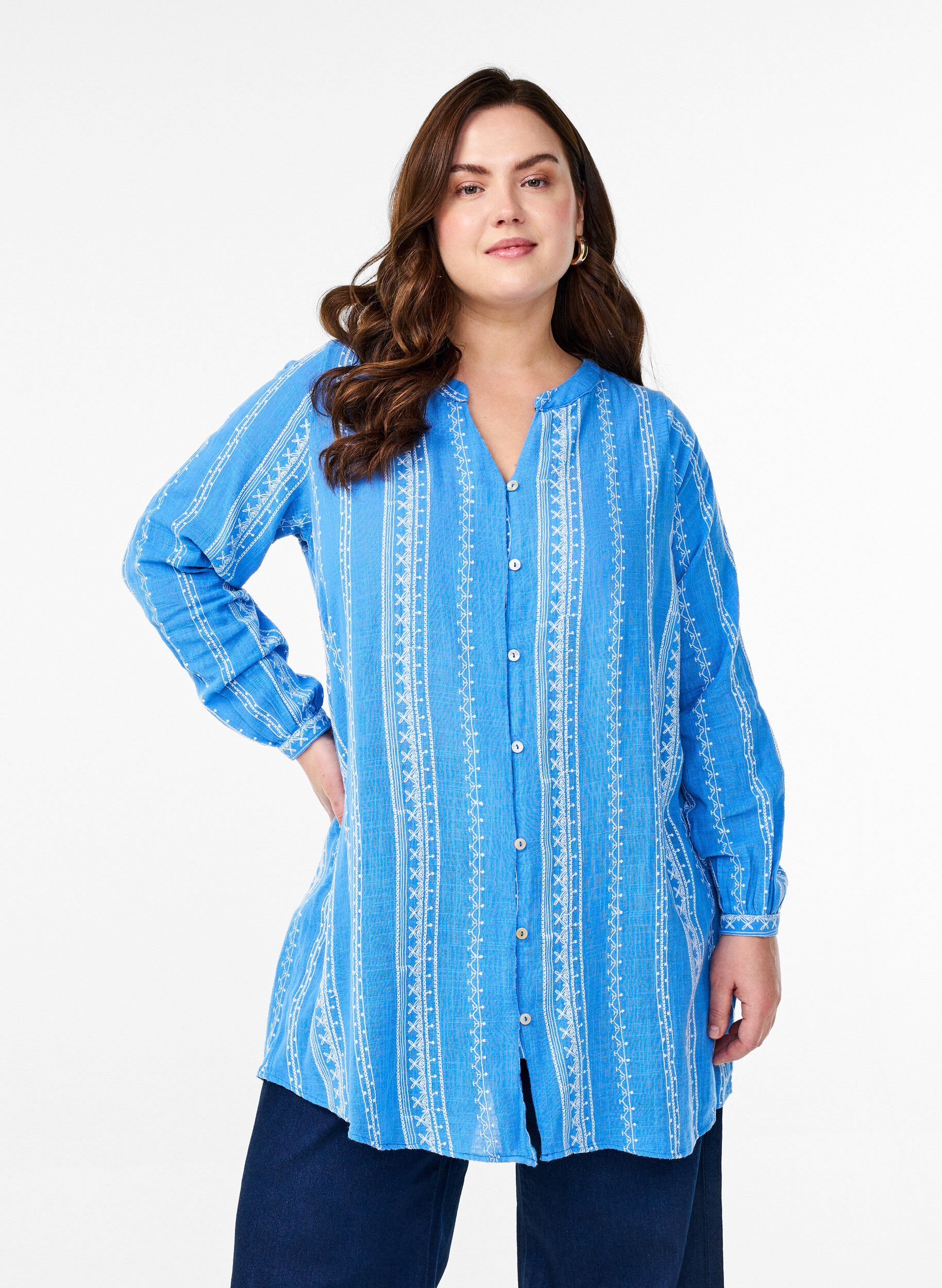Zizzi Tunique avec motif brod&eacute;, Bleu, Model image number 0