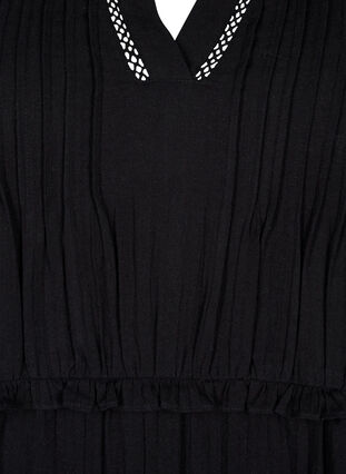 Katoenen jurk met 3/4 mouwen en ruches, Black, Packshot image number 2