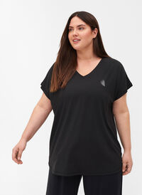 T-shirt d'entraînement à manches courtes avec col en V, Black, Model