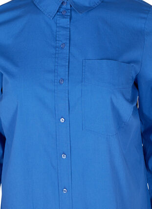 Lange katoenen blouse met borstzakje, Dazzling Blue, Packshot image number 2