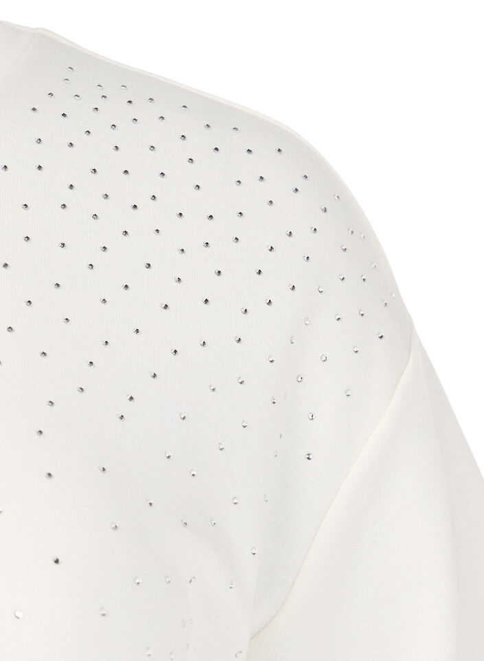 T-shirt avec strass et col rond, Blanc, Packshot image number 2