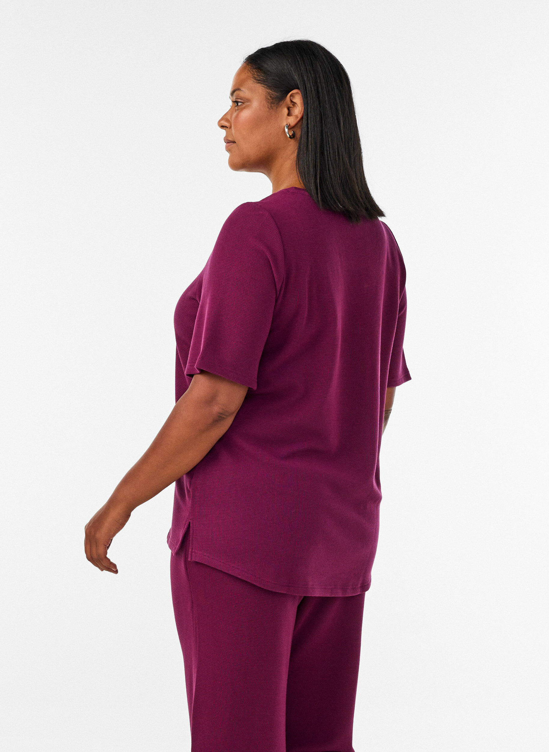 ZizziBlouse met een textuur met ellebooglengte mouwen, Rood, Model image number 2