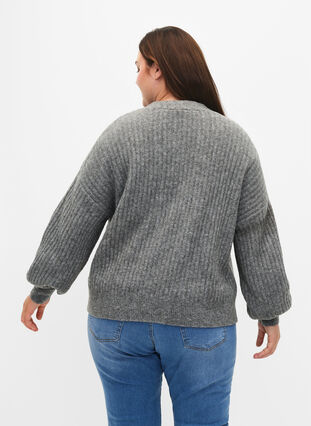 Cardigan mélangé en tricot côtelé, Light Grey Melange, Model image number 1