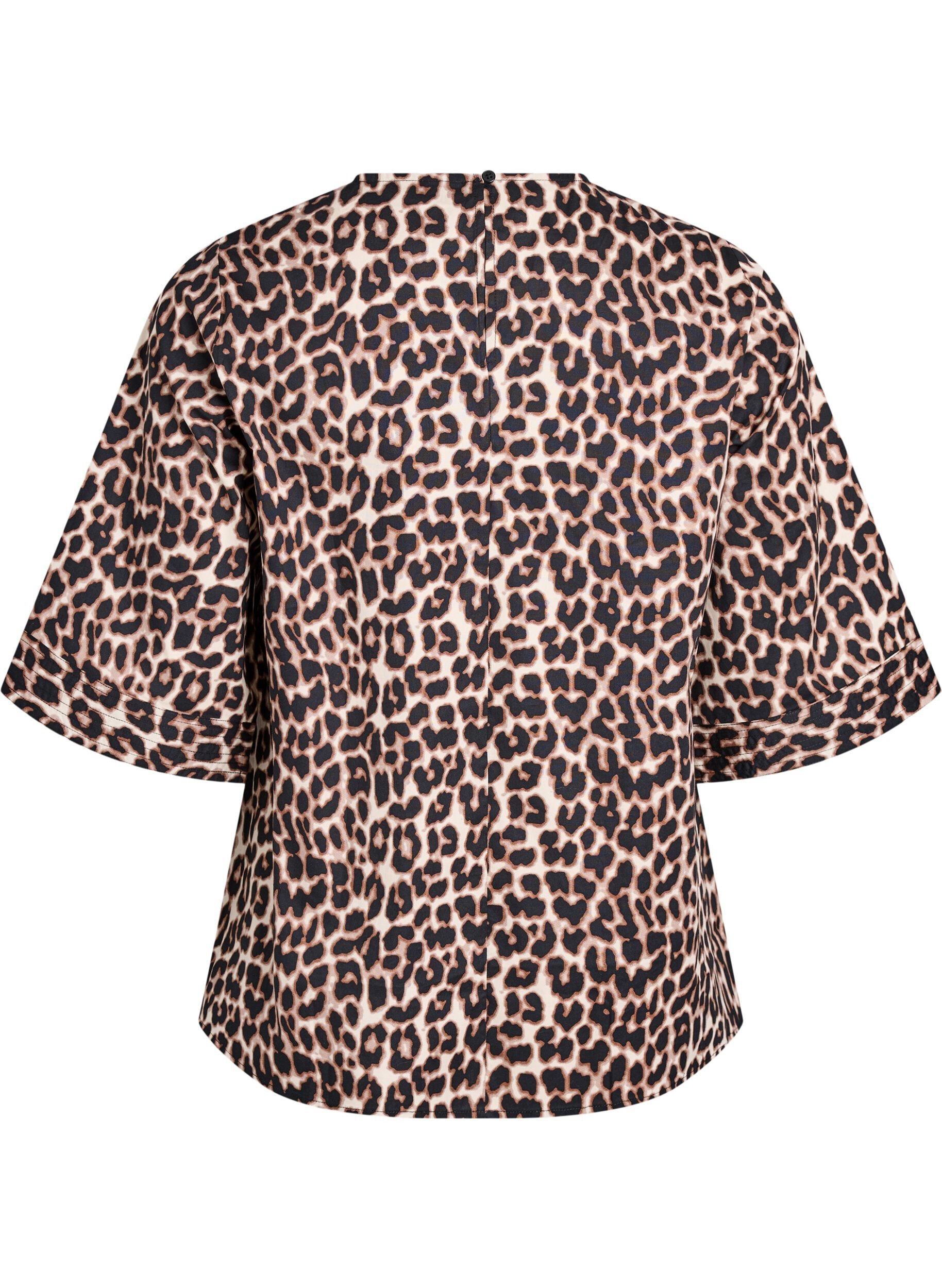 ZizziBlouse met stikdetails en 3/4-mouwen, Bruin, Packshot image number 1