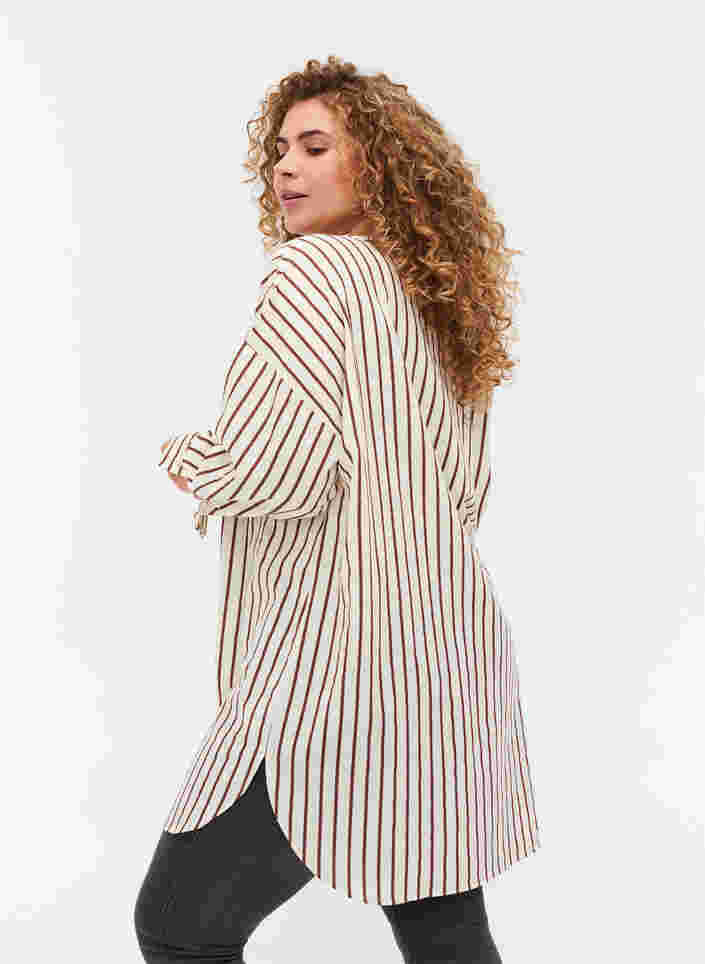 Lange katoenen blouse met strepen en v-hals, Stripe, Model image number 1
