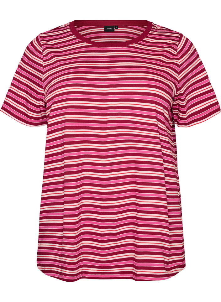 T-shirt &agrave; rayures en coton bio, Rouge, Packshot image number 0