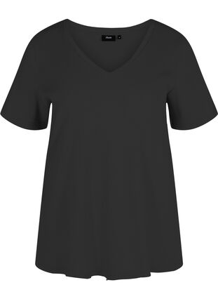 T-shirt en coton avec structure côtelée, Black, Packshot image number 0