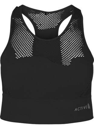 Soutien-gorge de sport sans couture avec motif à trous, Black, Packshot image number 0