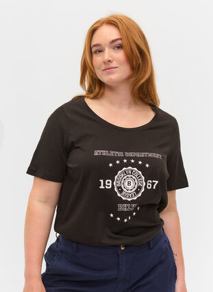 T-shirt en coton à manches courtes avec impression, Black, Model image number 0