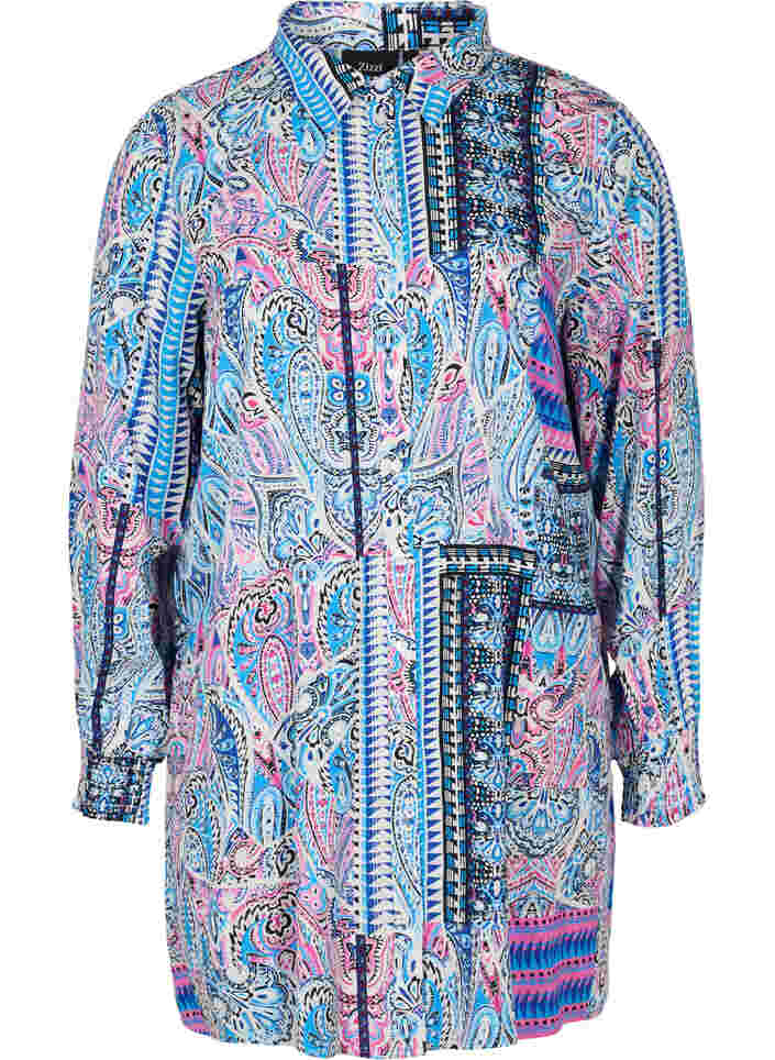 Lange viscose blouse in paisleyprint, Blue Pink Paisley , Packshot
