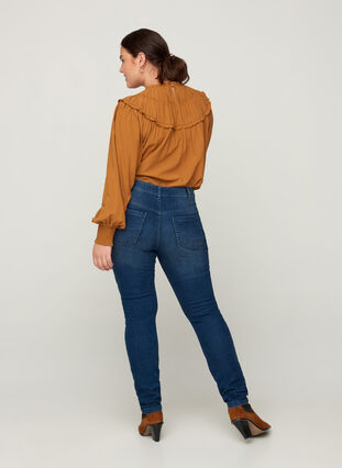Sanna jeans met rits details, Blue denim, Model image number 0