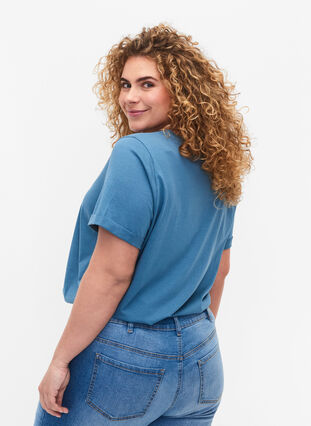 T-shirt en coton à encolure en V, Aegean Blue, Model image number 1