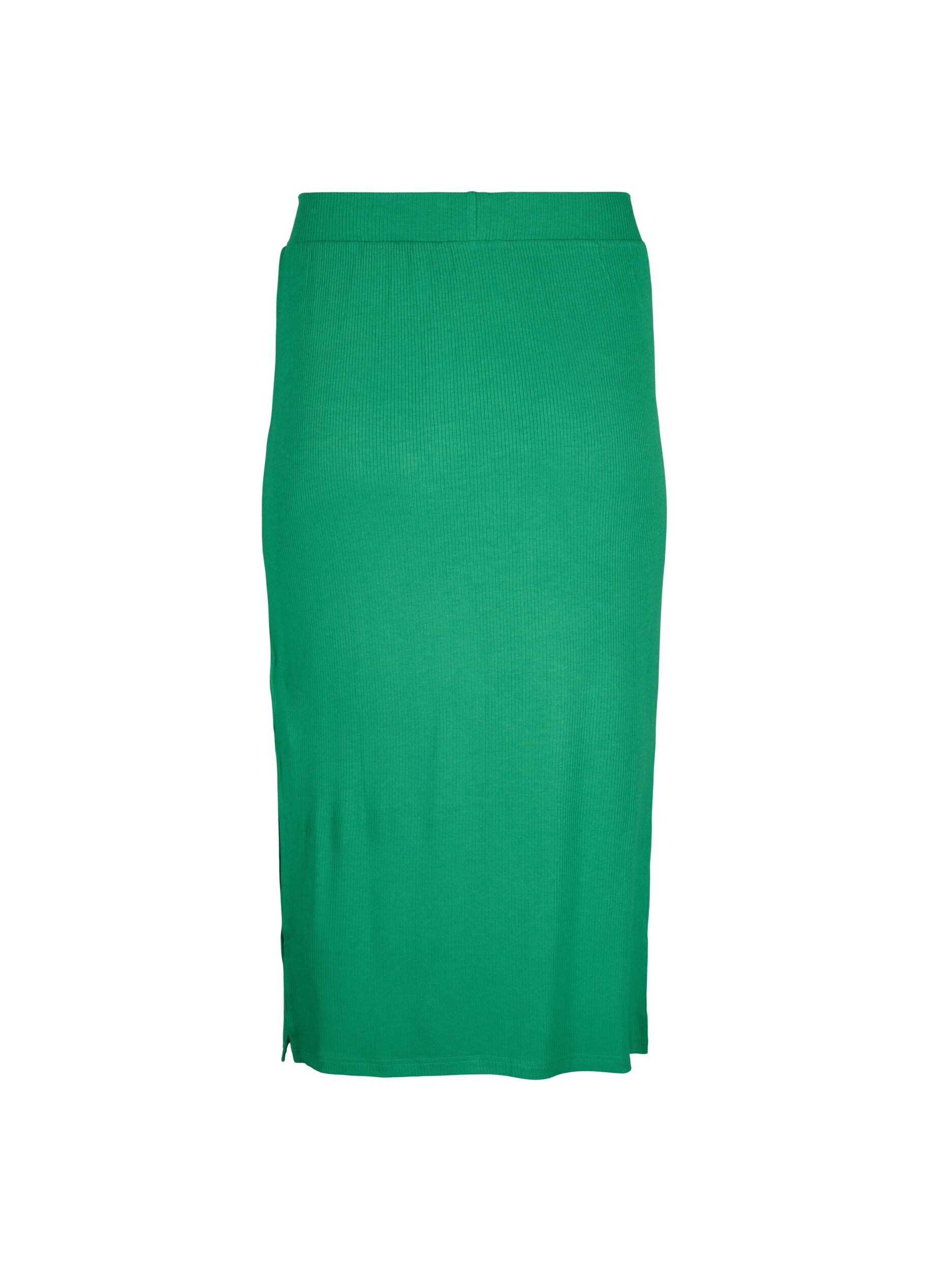Zizzi Jupe midi ajust&eacute;e en viscose, Vert, Packshot image number 1