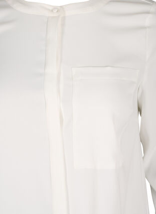 Lange blouse in effen kleur met borstzak, Warm Off-white, Packshot image number 2
