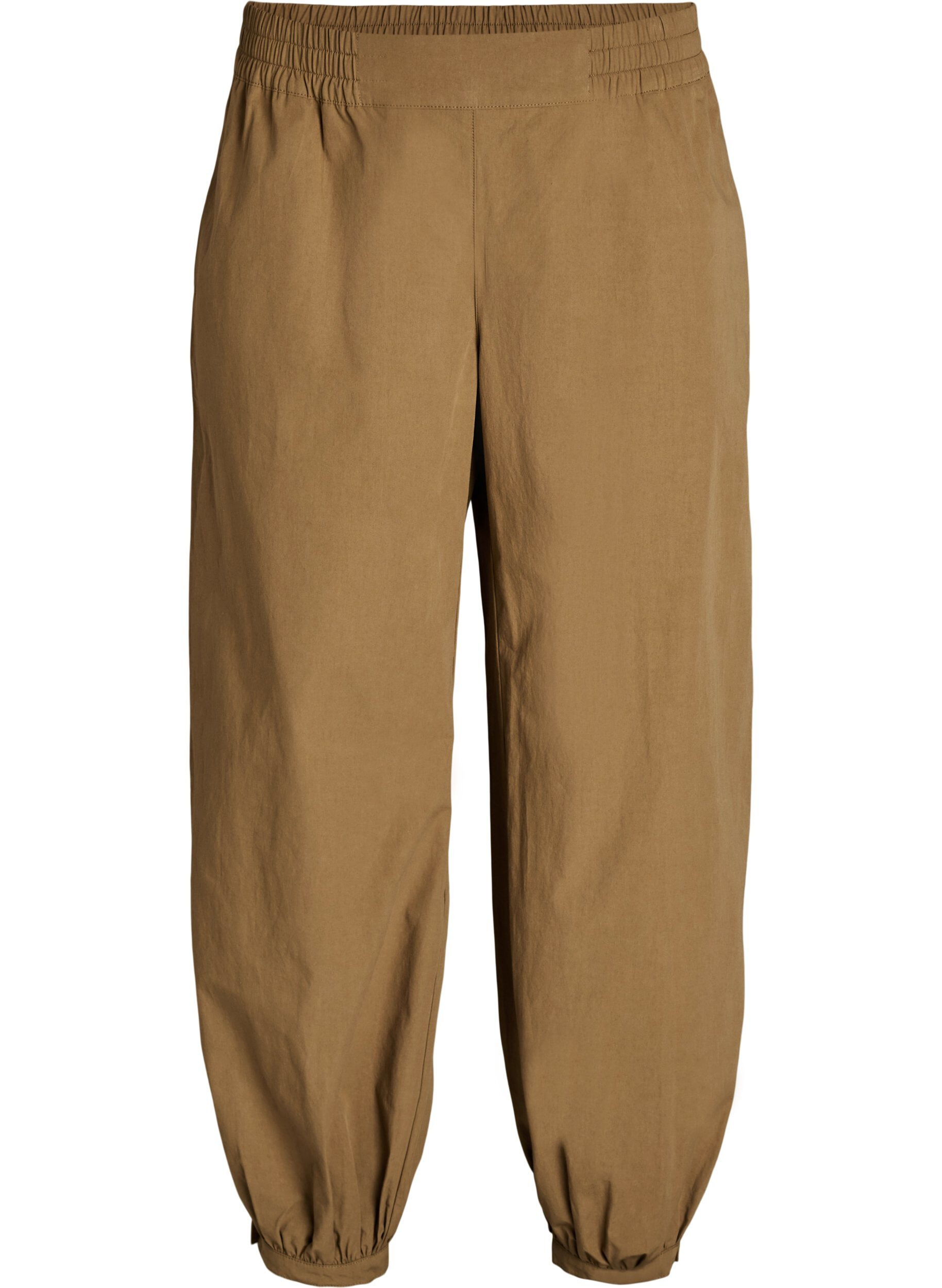 Zizzi Pantalon ballon taille haute en coton, Marron, Packshot image number 0