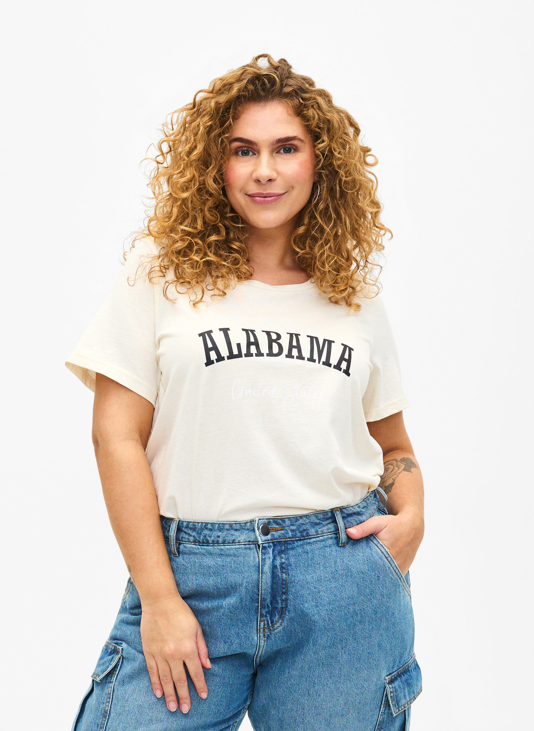 ZizziKatoenen T-shirt met tekst, Antique W. Alabama, Model image number 0