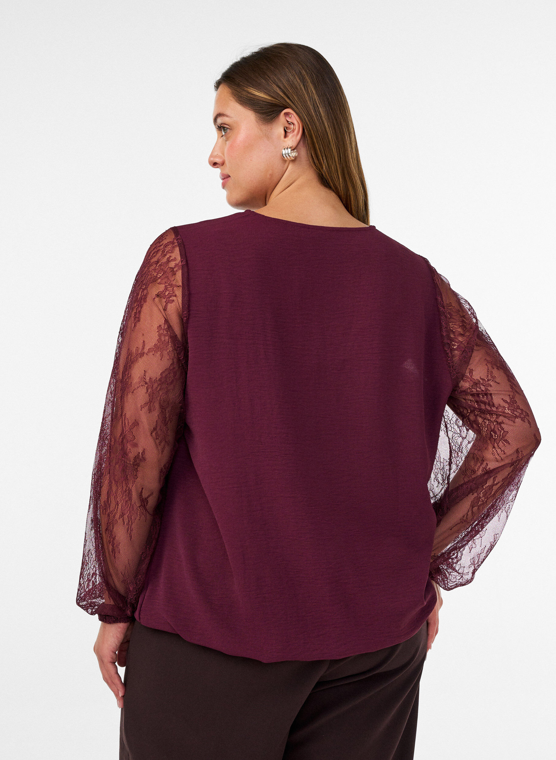 ZizziBlouse met kanten mouwen en ballonvorm, Rood, Model image number 2