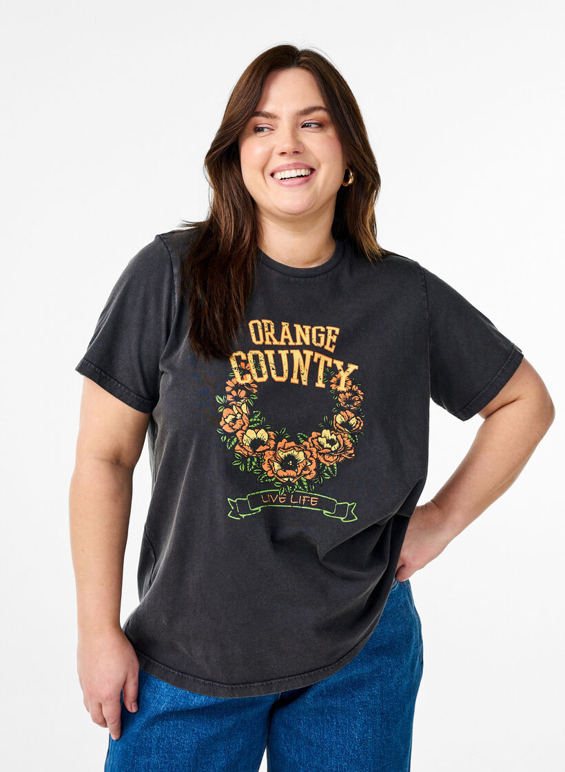 T-shirt in biologisch katoen met een coole print, Grijs, Model image number 0