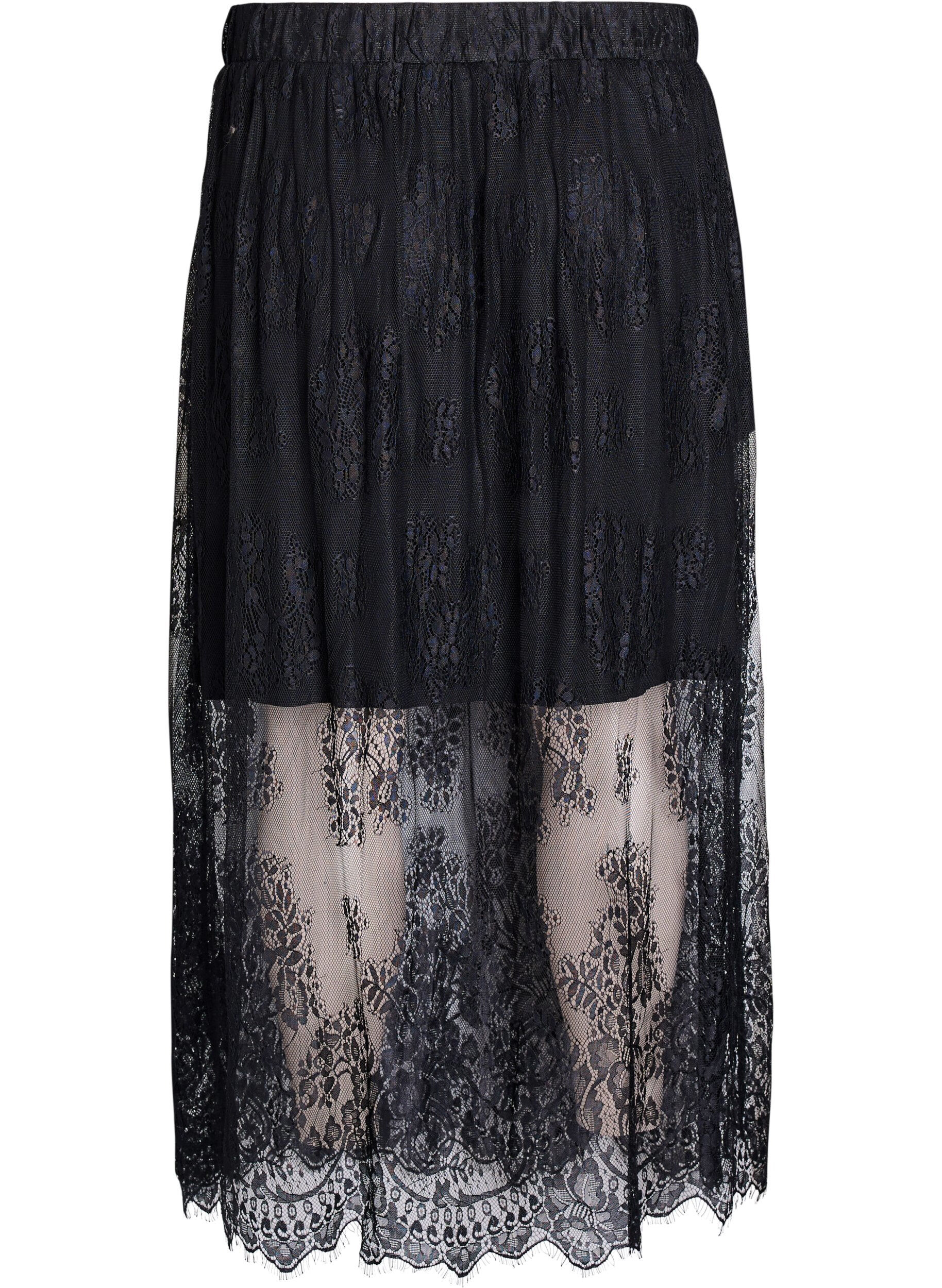ZizziLange rok van kant met elastische taille, Zwart, Packshot image number 1