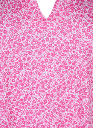 T-shirt en coton à fleurs avec col en V, Shocking Pink AOP, Packshot image number 2