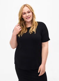 T-shirt en viscose côtelée, Black, Model