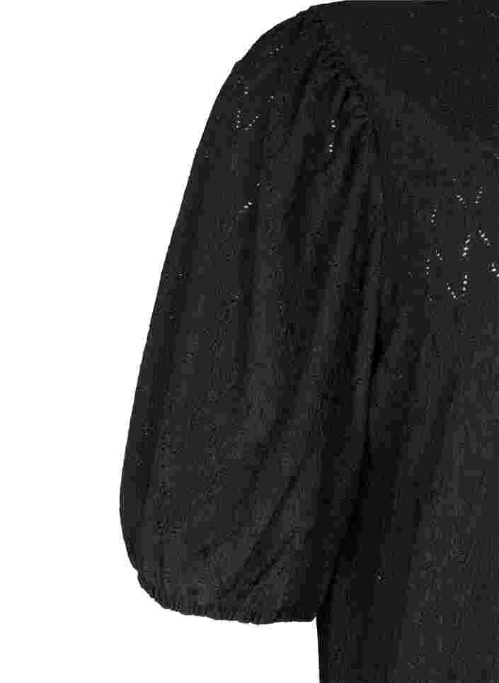 Robe à motif texturé et manches bouffantes, Black, Packshot image number 2