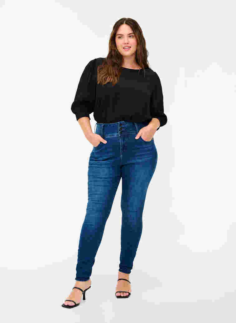 Super slim Bea jeans met extra hoge taille, Blue denim, Model
