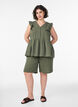 Blouse sans manches en mousseline de coton avec volants, Vert, Model image number 1