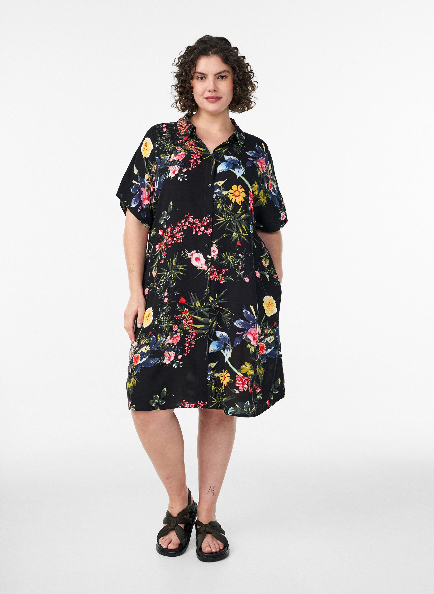 ZizziLosvallend lang shirt van viscose, Zwart, Model image number 0