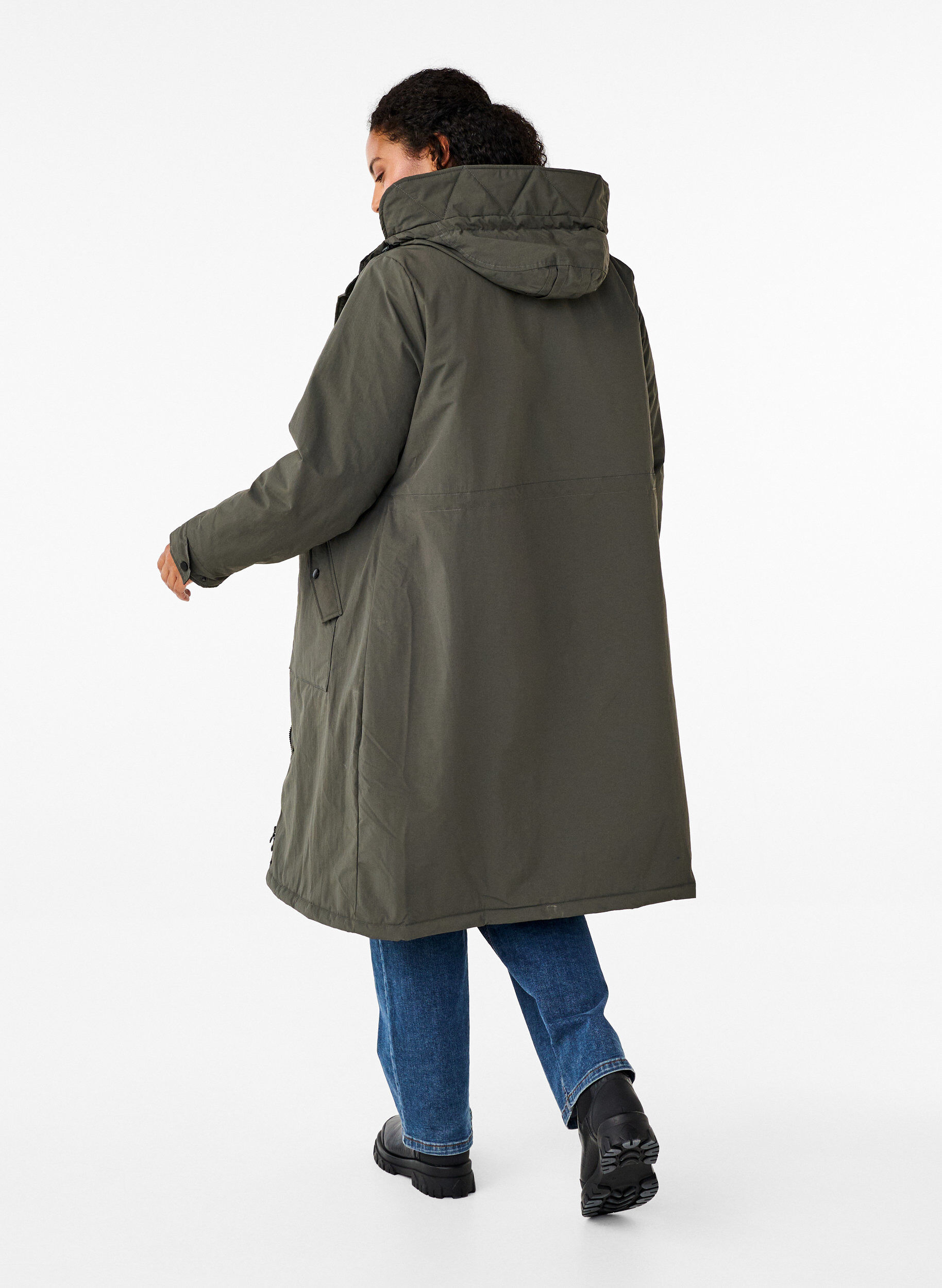 ZizziParka jas met kap en verstelbare taille, Black Olive, Model image number 2