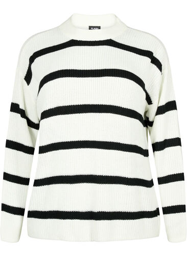 FLASH - Pull en tricot rayé, White/Black Stripe, Packshot image number 0
