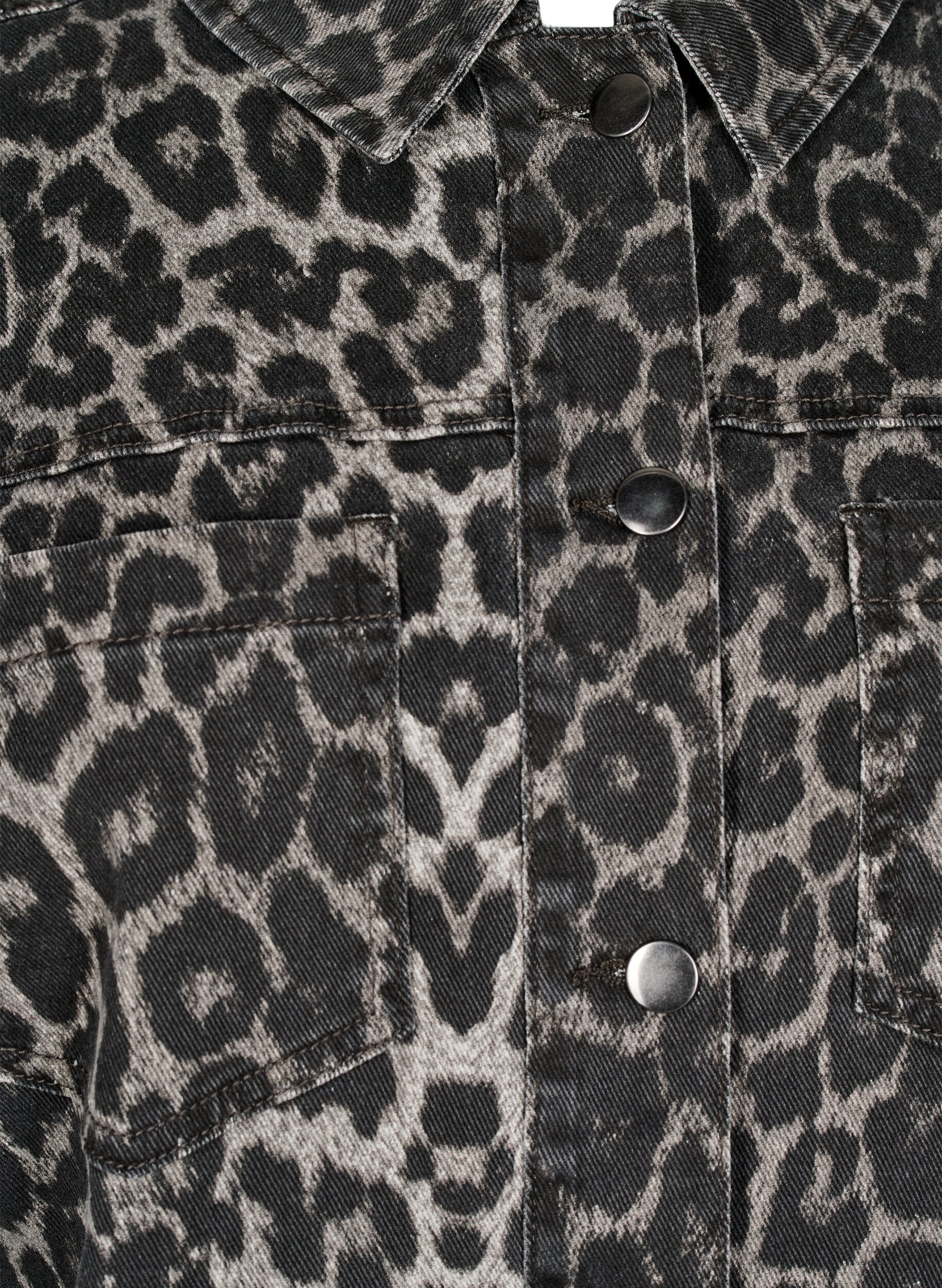 ZizziLuipaardprint denim shirt met knopen, Grijs, Packshot image number 2
