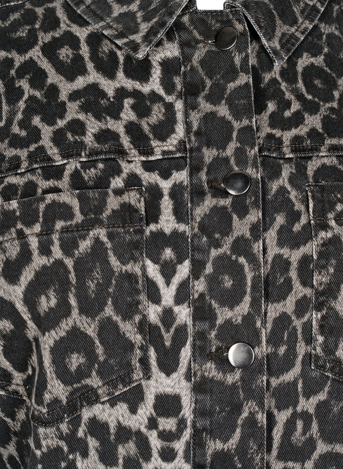 Luipaardprint denim shirt met knopen, Grijs, Packshot image number 2