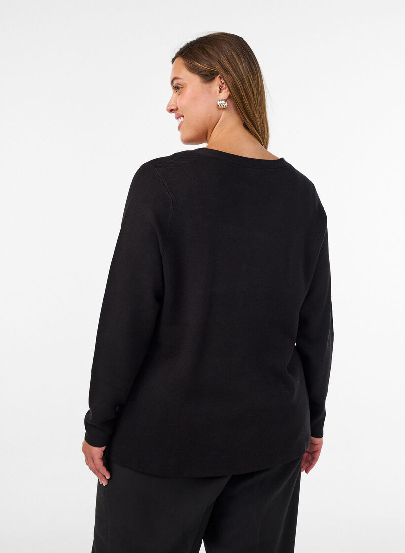 Fijngebreid cardigan met decoratieve knopen, Zwart, Model image number 2