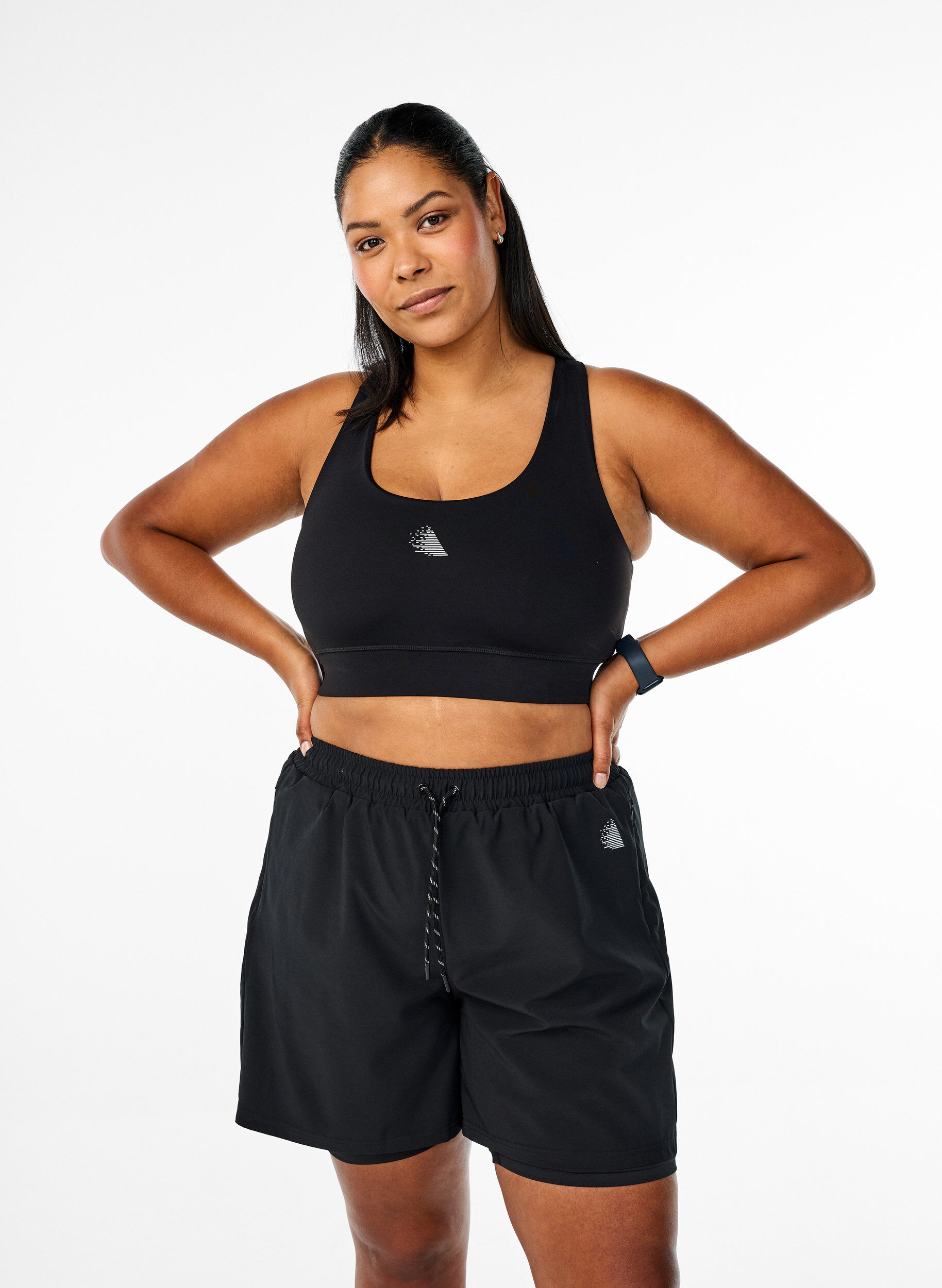 ZizziTrainingsshort met binnenbroekje, Zwart, Model image number 0