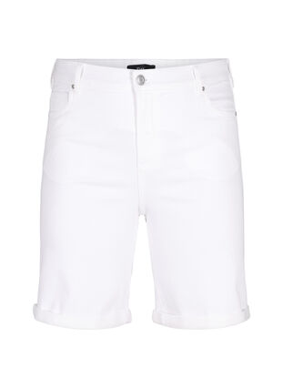 Korte spijkerbroek met strakke pasvorm en hoge taille, Bright White, Packshot image number 0