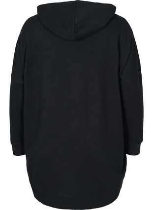 Katoenen sweatshirt met capuchon en high-low effecet, Black, Packshot image number 1