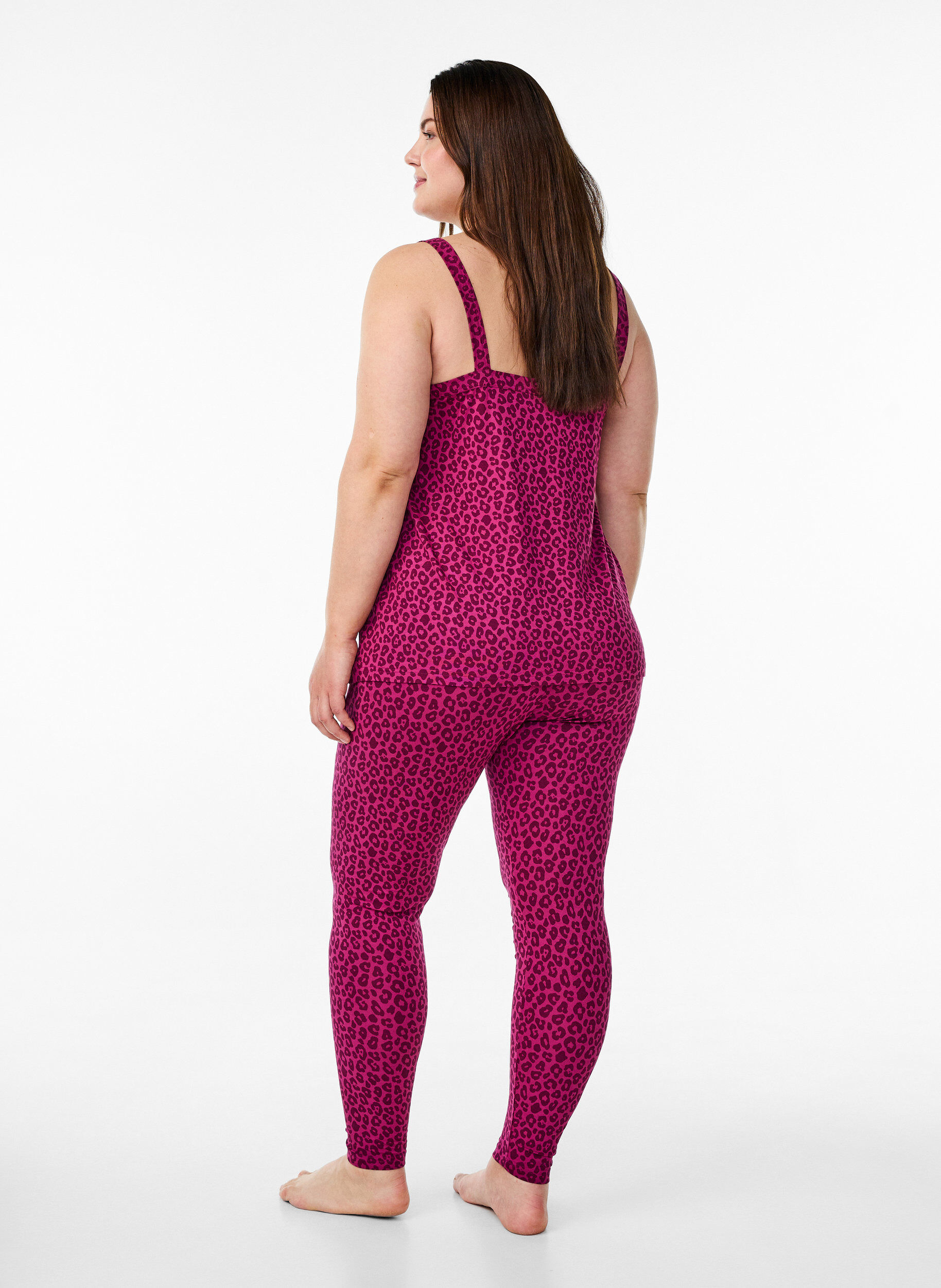 ZizziEnkellange leggings in viscose stof, Roze, Model image number 1