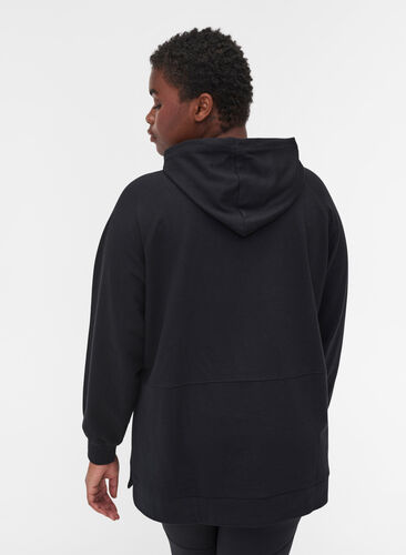 Sweatshirt met capuchon en split, Black, Model image number 1