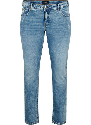 Emily jeans met normale taille en destroy, Blue denim, Packshot image number 0