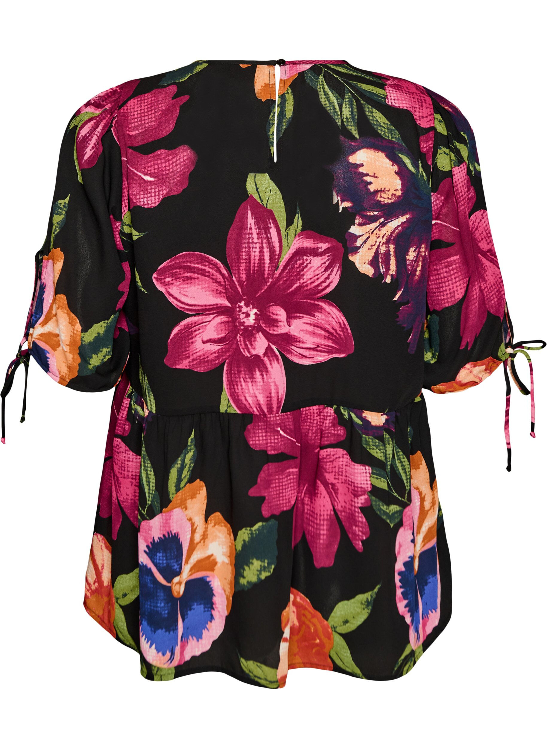 ZizziBlouse met bloemenprint en peplum, Zwart, Packshot image number 1