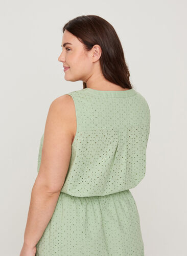 Mouwloze blouse met borduursel anglaise, Silt Green, Model image number 1